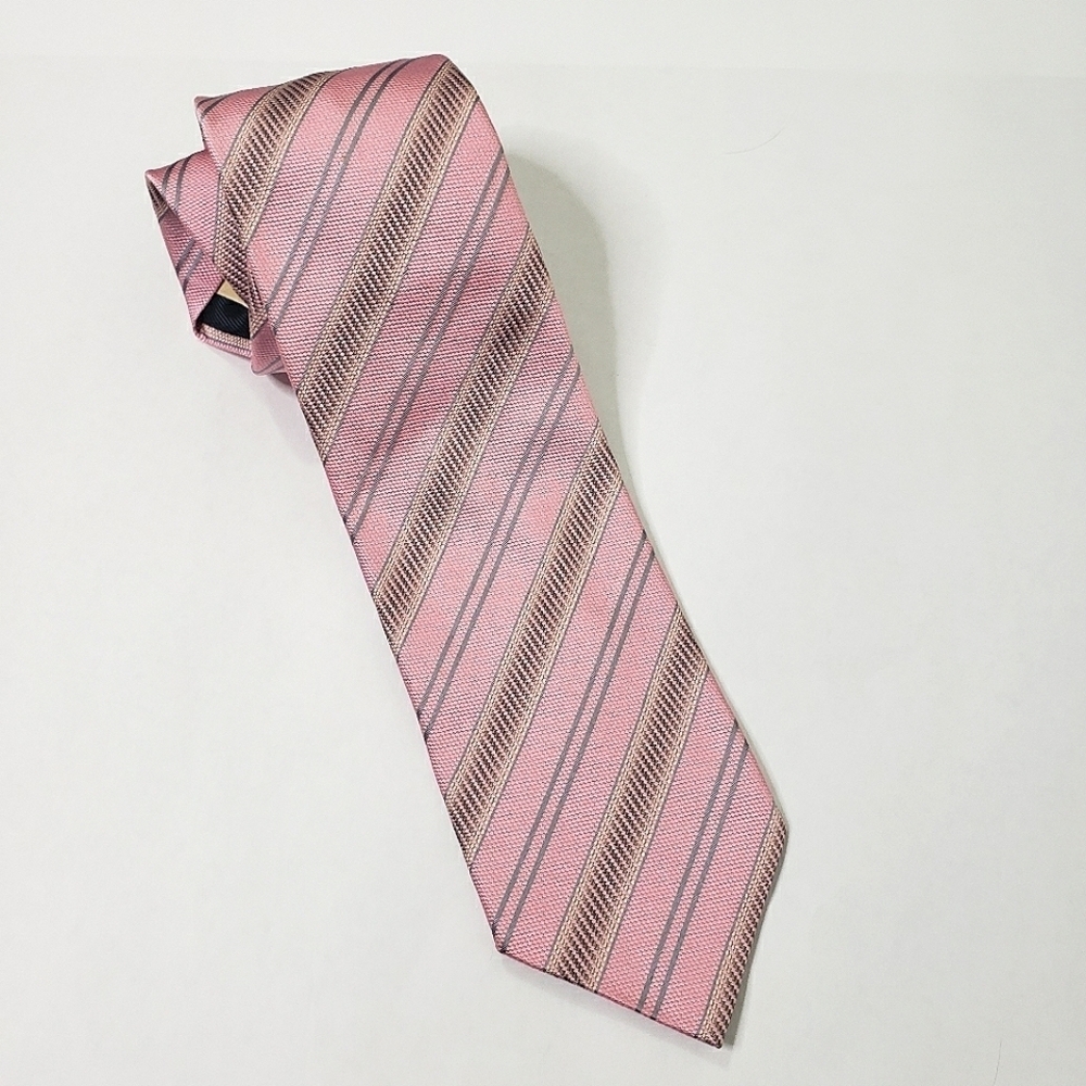 Villa Bolgheri pink gray stripe silk tie
